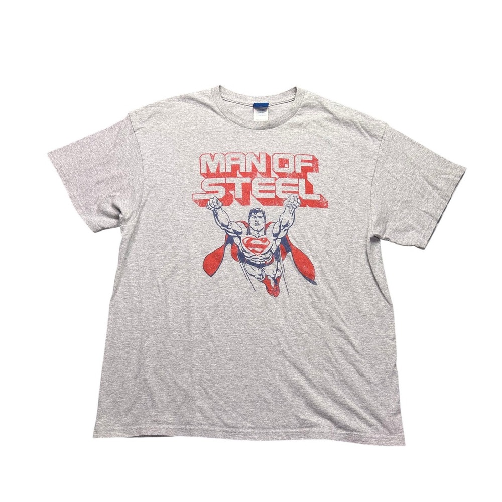 Vintage Y2K Superman Man of Steel Graphic T-Shirt Gray DC Comics Mens XL 4401